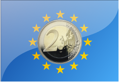Flagge der Europäische Union (mit 2-Euro Münze)